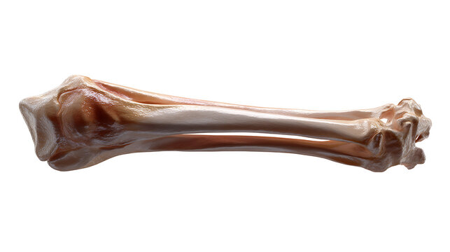 A detailed view of a long bone, showcasing its intricate structure and texture. The bone appears to be polished and well-preserved. 