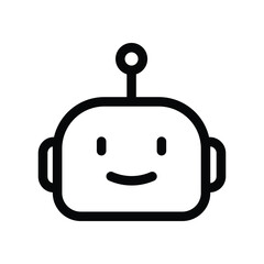 Obraz premium Simple Robot Head Outline Icon with Smile on Face and Antenna Cute Character. Ai Assistant. Isolated Vector eps10 Illustration