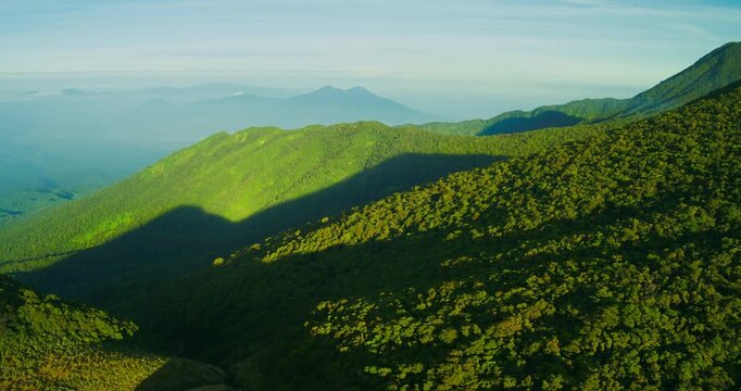Sunlit Green Mountain Slope Near Gunung Gede