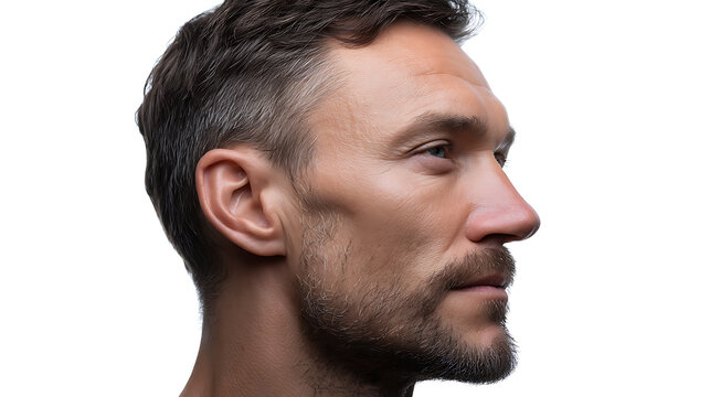 A captivating portrait of a man in profile, his gaze fixed forward. The image highlights his facial features and conveys a sense of introspection.