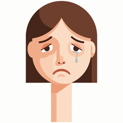 A digital illustration of a woman crying with a sorrowful expression from a close-up front viewpoint