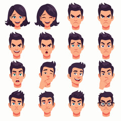 Collection of cartoon characters showing various facial expressions and emotions
