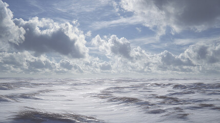 A vast, expansive landscape where the sky merges seamlessly with the ground, creating a surreal and atmospheric experience