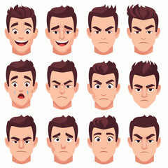 Variety of cartoon male facial expressions displayed in a grid pattern