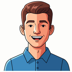 Illustration of a smiling young man wearing a blue shirt, captured from the chest up in a straightforward portrait style