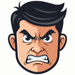 A cartoon man is expressing anger with a furrowed brow and an open mouth, showcasing a strong emotional reaction in an illustration style