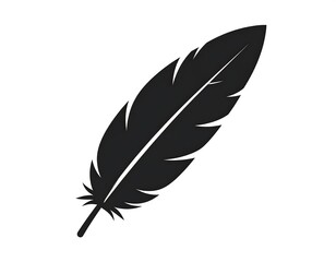 Fototapeta premium Stylized black feather illustration, simple clean lines against a white background