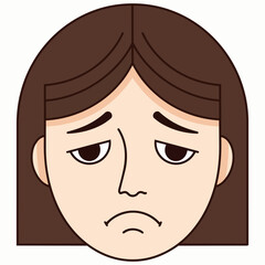 Illustration of a frowning woman with a disappointed face from a front viewpoint