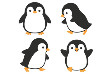 Cute Penguin Character Set Collection, Kawaii Antarctic Bird Mascot Walking and Standing, Adorable Winter Arctic Animal Vector Illustration
