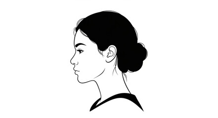 Profile of a young woman with her hair in a bun.