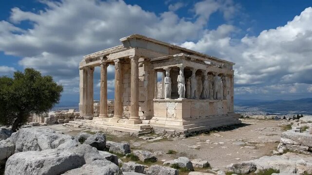 The Erechtheion an ancient Greek temple on the Acropolis of Athens with Caryatids