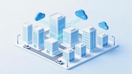 Obraz premium Futuristic cityscape with cloud connectivity