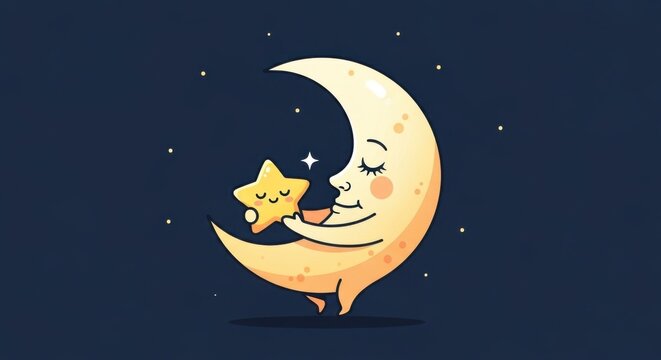 Playful Moon and Star Character Dancing in Night Sky
