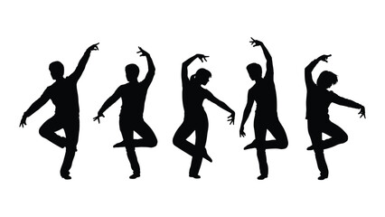 Obraz premium Five dancers in various poses against a white background isolated on white background, Vector