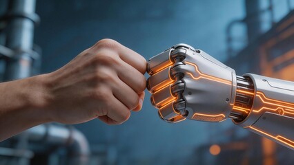 Human hand and robotic arm fist bump
