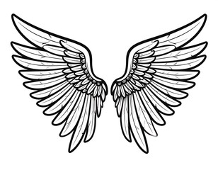 Obraz premium Stylized vector image of spread, symmetrical angel wings, outlined in heavy black