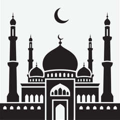 Fototapeta premium Mosque Silhouette with Crescent Moon.