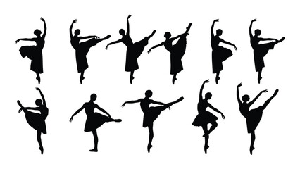 A collection of twelve ballerinas in various ballet poses and costumes isolated on white background, Vector © Creative Designs