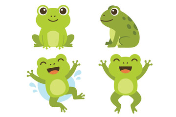 Naklejka premium Cute Frog Character Set Jumping and Laughing, Kawaii Green Toad Mascot Collection, Adorable Amphibian Animal Vector Illustration for Kids