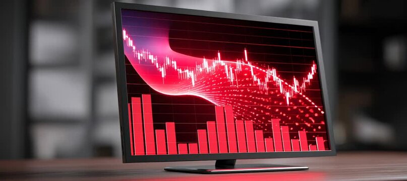 Finance crisis diagram chart stock market business background. Generative video AI technology.	
