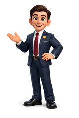 Obraz premium A cartoon character in a suit, smiling and gesturing with one hand.