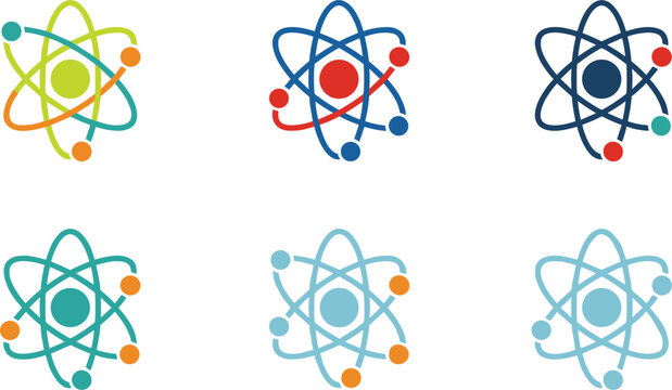 Colorful atom symbol icon set science physics chemistry education vector collection
