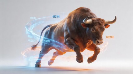 Running bull with digital binary code