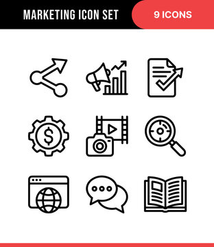 Minimalist Line Art Marketing Icons Set for Business Promotion and Strategy