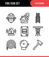 Fototapeta premium Outline Firefighter Protection and Safety Equipment Icon Set Illustration