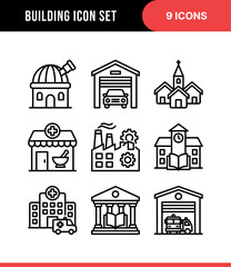 Fototapeta premium Simple Outline Building Landmark Icon Set for Cityscape and Architecture