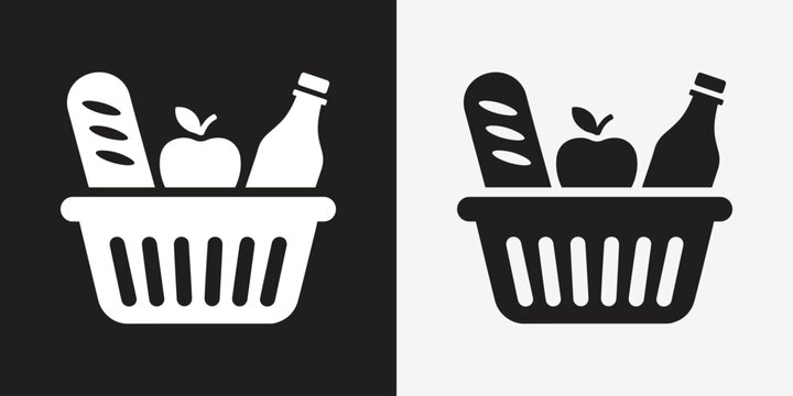 Minimalist black and white shopping basket icon