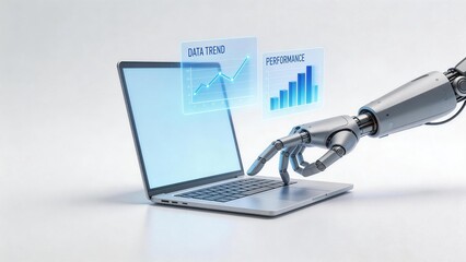 Robot hand interacting with laptop