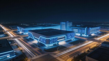 Modern industrial buildings at night
