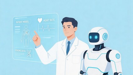 Doctor with robot and digital health interface