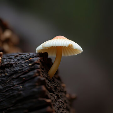 Close-up of small mushroom on tree bark in forest