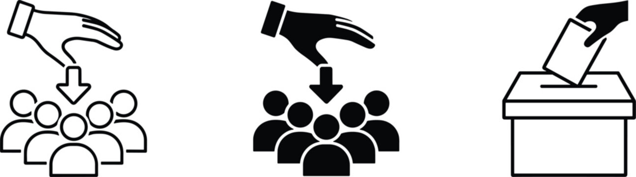 Recruitment and voting concept icon set hand selecting people and ballot box vector collection