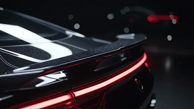 Sleek Black Sports Car Spoiler Detail Luxury Auto Design