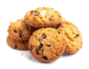 Stack of freshly baked chocolate chip cookies isolated on a white background