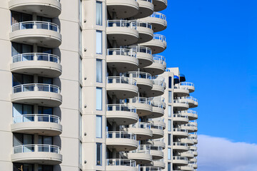 Modern apartment buildings in Richmond, BC, Canada.
