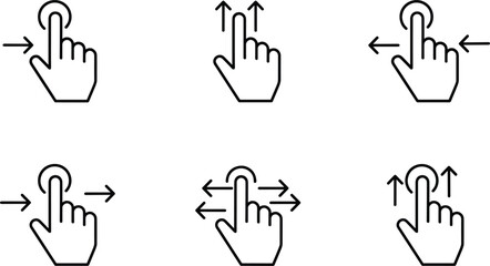 Touch gesture direction arrows line icon set mobile swipe navigation outline vector collection © Mohammad
