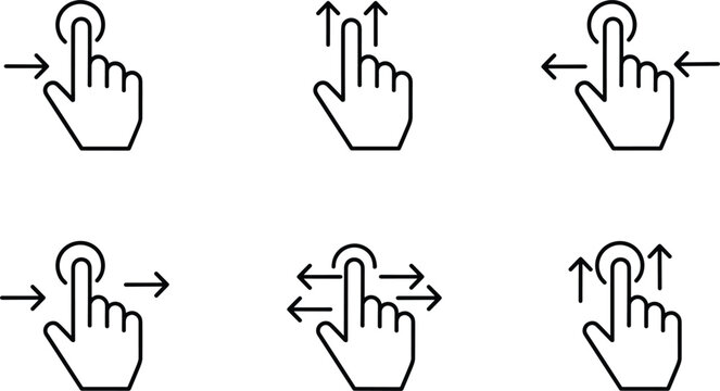 Touch gesture direction arrows line icon set mobile swipe navigation outline vector collection