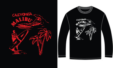 Vintage California malibu skateboard and long sleeve graphic tee designs Vector © Nazim