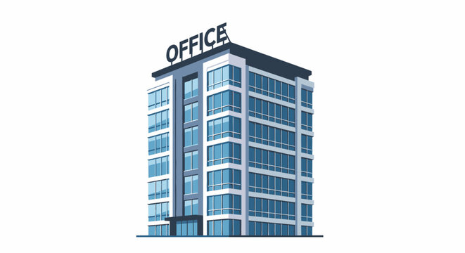Modern corporate office building illustration isolated on white.