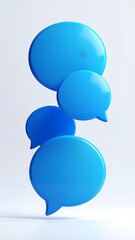 Stacked blue speech bubbles float against a white background, creating a 3D effect