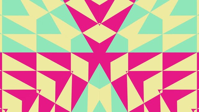 A seamless pink vector pattern featuring an abstract geometric mosaic of triangles and squares in a colorful retro style for a decorative wallpaper backdrop