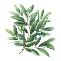 Obraz premium Olive Branch with Green Leaves Illustration.