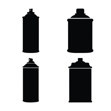 Set of various black spray can silhouettes for graphic design and industrial illustration