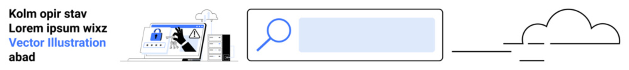 Obraz premium Data security, cloud computing, web search interface, technology innovation, online data management, cybersecurity. Search bar with icons of data monitoring and a cloud. Data security and cloud