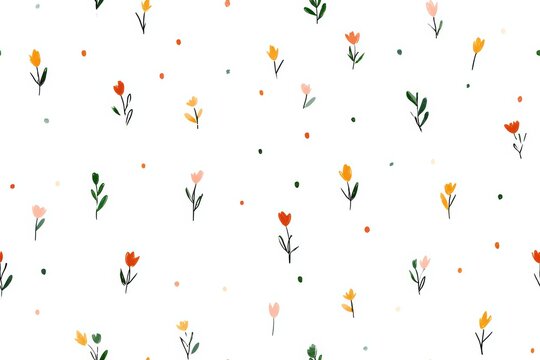 Whimsical watercolor daisies and leaves scattered freely across a white background, evoking the playful charm of a handpicked garden bouquet.