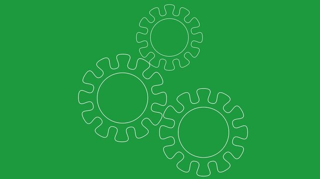 Interconnected gears mechanism on green background teamwork synergy cogs